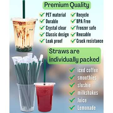 16 oz Clear Plastic Cups with Lids and STRAWS, Disposable Drinking Cups for Cold Drinks, Iced Coffee...
