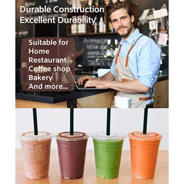 16 oz Clear Plastic Cups with Lids and STRAWS, Disposable Drinking Cups for Cold Drinks, Iced Coffee, Milkshakes, Smoothies, 25 Sets