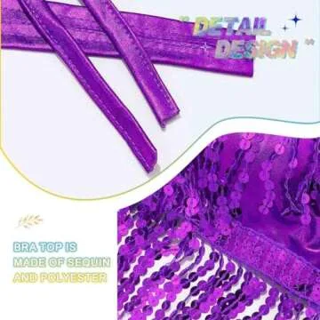 Victray Women Sparkly Sequin Bra Tops Dance Bikini Bra Fringe Crop Top Party Club Wear Costume (Purple)