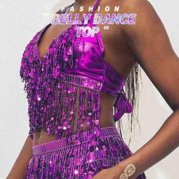 Victray Women Sparkly Sequin Bra Tops Dance Bikini Bra Fringe Crop Top Party Club Wear Costume (Purple)