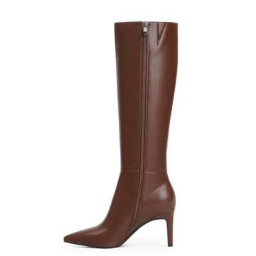 Modatope Womens Brown Boots Brown Knee High Boots 3 In Stiletto Heel Pointed Toe Tall Boots Dress Br...