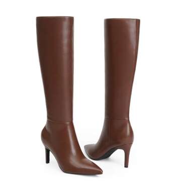 Modatope Womens Brown Boots Brown Knee High Boots 3 In Stiletto Heel Pointed Toe Tall Boots Dress Brown Long Boots Size 10