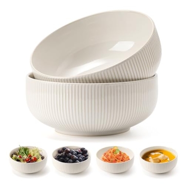 Jemirry Ceramic Serving Bowls For Entertaining, 8.5in Large Salad Bowl Soup Bowl Set of 2, 2.27 Quar...