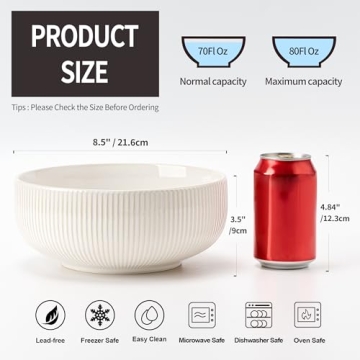 Jemirry Ceramic Serving Bowls - Elegant 8.5in Set of 2