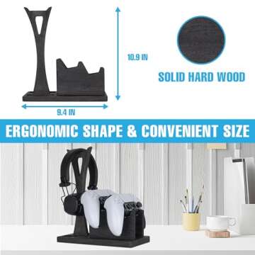 Gamer Gift for Men Teenage Boy Wood Controller Organizer with Headphone Holder & Game Controller Stand - Unique Gift Idea for Husband, Boyfriend, Gamers, Game Lover, Game Room Decor, Gaming Accessory