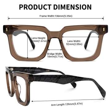 Zeelool Classic Oversized Square Blue Light Blocking Eyeglassesfor Women Men Coville ZJGA830292-02 Brown