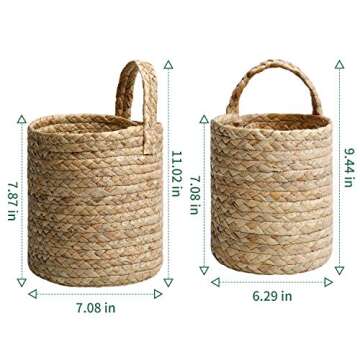 POTEY 730201 2pack Seagrass Woven Hanging Basket - Woven Fern Hanging Storage Basket Bin for Flower Plants Clothes, Brown(Medium+Large, Plant NOT Included)