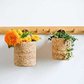 POTEY 730201 2pack Seagrass Woven Hanging Basket - Woven Fern Hanging Storage Basket Bin for Flower Plants Clothes, Brown(Medium+Large, Plant NOT Included)