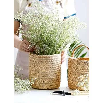POTEY 730201 2pack Seagrass Woven Hanging Basket - Woven Fern Hanging Storage Basket Bin for Flower Plants Clothes, Brown(Medium+Large, Plant NOT Included)