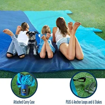 10' X 9' - Our Sandless Beach Mat is Oversized and is a Great Blanket Under Your Beach Chairs - Compact and Lightweight - 6 Sand Anchor Pockets and Metal Stakes Plus Zippered Valuables Pocket
