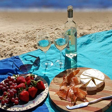 10' X 9' - Our Sandless Beach Mat is Oversized and is a Great Blanket Under Your Beach Chairs - Compact and Lightweight - 6 Sand Anchor Pockets and Metal Stakes Plus Zippered Valuables Pocket