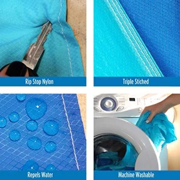 10' X 9' - Our Sandless Beach Mat is Oversized and is a Great Blanket Under Your Beach Chairs - Compact and Lightweight - 6 Sand Anchor Pockets and Metal Stakes Plus Zippered Valuables Pocket