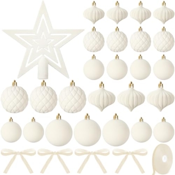 Hollowfly 27 Pcs Velvet Christmas Tree Ornaments Set - Beautiful Beiges for Festive Elegance