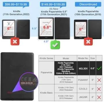 RSAquar New Kindle Paperwhite Case for 11th Generation eReader, 6.8” 2021 Edition, Premium PU Leat...