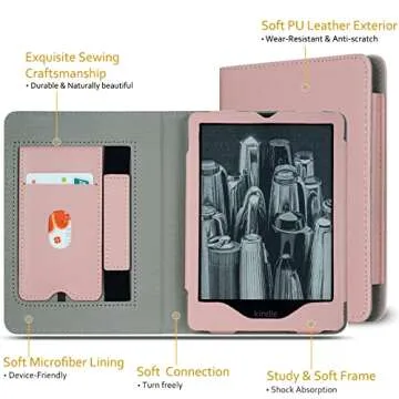 RSAquar New Kindle Paperwhite Case for 11th Generation eReader, 6.8” 2021 Edition, Premium PU Leather Cover with Auto Sleep Wake, Hand Strap, Card Slot, and Foldable Stand, Rose Gold