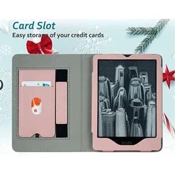 RSAquar New Kindle Paperwhite Case for 11th Generation eReader, 6.8” 2021 Edition, Premium PU Leather Cover with Auto Sleep Wake, Hand Strap, Card Slot, and Foldable Stand, Rose Gold