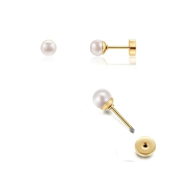 Tiny Pearl Screw Back Stud Earrings - Hypoallergenic Gold Jewelry for Women