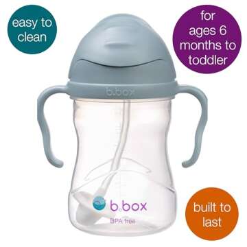b.box Sippy Cup with Weighted Straw, Leak & Spill Proof, Easy Grip, BPA Free, Dishwasher Safe, Sip from Any Angle. Ideal for Babies 6m+ to Toddlers. (Ocean, 8oz)