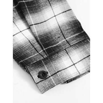 SweatyRocks Women's Plaid 2 Piece Outfits Button Down Crop Blouse Top and Cami Dress Set Black White M