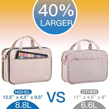 NISHEL Travel Makeup Bag Stand Up, Portable Cosmetic Organizer, Travel Cosmetic Case for Travel-Size Toiletries, Pink