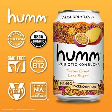Humm Kombucha Mango Passionfruit, Organic, Vegan & GMO Free (12 Pack)