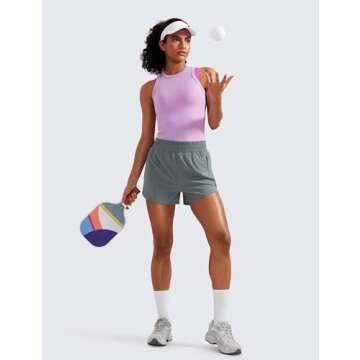 CRZ YOGA Womens High Waisted Running Shorts Mesh Liner 3'' Dolphin Quick Dry for Athletic Gym Track Workout with Zip Pocket Grey Sage Small