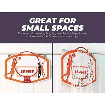 Etna Over the Door Basketball Laundry Hamper -Space Saving Hanging Laundry Hamper with Metal Ring, Backboard, Drawstring Bag-Fun Laundry Hamper to use in Kids Room, Dorm Rooms, Dunk Away Dirty Laundry