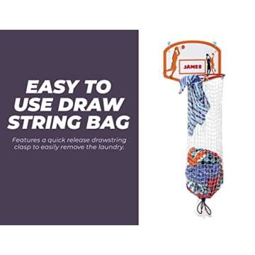 Etna Over the Door Basketball Laundry Hamper -Space Saving Hanging Laundry Hamper with Metal Ring, Backboard, Drawstring Bag-Fun Laundry Hamper to use in Kids Room, Dorm Rooms, Dunk Away Dirty Laundry