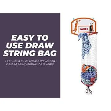 Etna Over the Door Basketball Laundry Hamper -Space Saving Hanging Laundry Hamper with Metal Ring, Backboard, Drawstring Bag-Fun Laundry Hamper to use in Kids Room, Dorm Rooms, Dunk Away Dirty Laundry