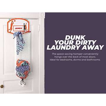 Etna Over the Door Basketball Laundry Hamper -Space Saving Hanging Laundry Hamper with Metal Ring, Backboard, Drawstring Bag-Fun Laundry Hamper to use in Kids Room, Dorm Rooms, Dunk Away Dirty Laundry