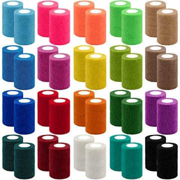 BQTQ 40 Rolls Self Adherent Wrap - Colorful Self Stick Bandages for Sprains and Pets
