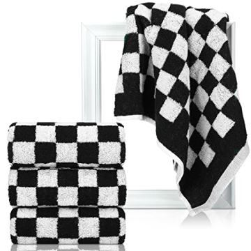 Frienda Checkered Hand Towels Set of 4 Soft Retro Absorbent