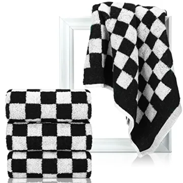Frienda Checkered Hand Towels Set of 4 - Soft, Retro & Highly Absorbent
