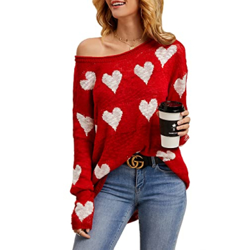 Stylish Tutorutor Off The Shoulder Heart Sweater for Women