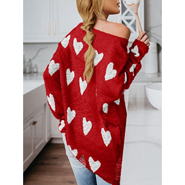 Stylish Tutorutor Off The Shoulder Heart Sweater for Women
