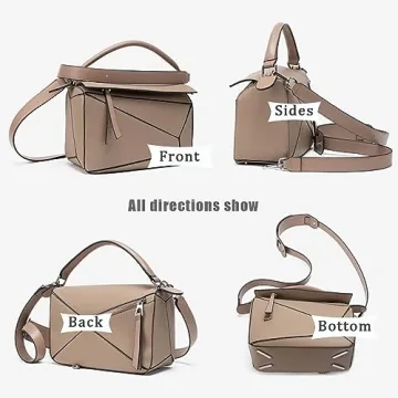 Womens Geometric Design Handbags, 9.6x4.1x6.7in Lychee Grain Crossbody Bag Mini Top Handle Bag for Mother's Day Gift (Khaki)