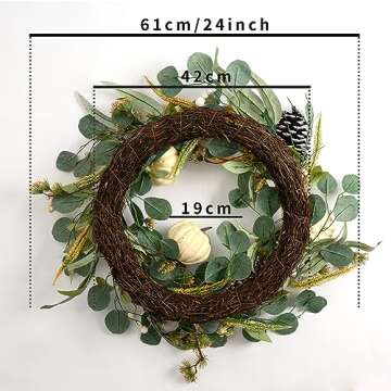 Valery Madelyn 24 inch Fall Wreath for Front Door, Autumn Harvest Wreath with White Pumpkin, Pine Cone, Berry Clusters, Eucalyptus Wreath for Table Centerpiece Home Decor Indoor Outdoor Thanksgiving