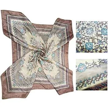 LilMents 4 Mixed Designs Large 35" × 35" Square Polyester Satin Neck Head Scarf Scarves Set (Set Y16)