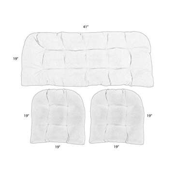 RSH DECOR: 3-Piece Wicker Tufted Cushion Set | 41” x 19" & 19" x 19" | All-Weather Spun Fabric | Water Resistant | Outdoor Loveseat & U-Shape Cushions for Patio Furniture | Swaying Palms Aloe