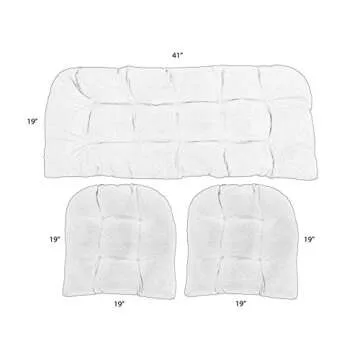 RSH DECOR: 3-Piece Wicker Tufted Cushion Set | 41” x 19" & 19" x 19" | All-Weather Spun Fabric | Water Resistant | Outdoor Loveseat & U-Shape Cushions for Patio Furniture | Swaying Palms Aloe