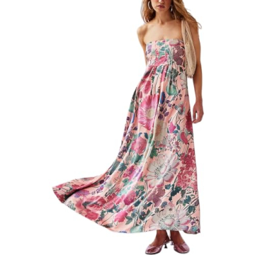 Women's Cute Summer Long Sun Dress Boho Floral Flowy Maxi Dress Y2k Spaghetti Strap Backless Beach V...