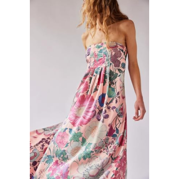 Women's Cute Summer Long Sun Dress Boho Floral Flowy Maxi Dress Y2k Spaghetti Strap Backless Beach Vacation Dresses Pink