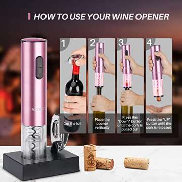 Secura Electric Wine Opener, Automatic Electric Wine Bottle Corkscrew Opener with Foil Cutter, Rechargeable (Rose Gold)