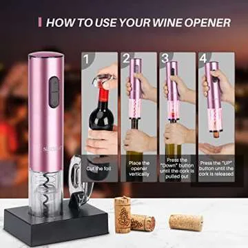 Secura Electric Wine Opener, Automatic Electric Wine Bottle Corkscrew Opener with Foil Cutter, Rechargeable (Rose Gold)