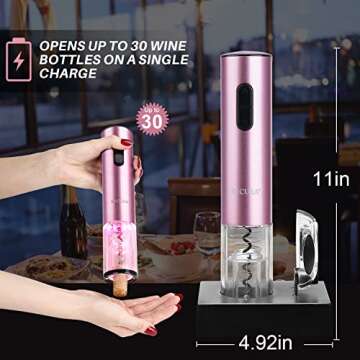 Secura Electric Wine Opener, Automatic Electric Wine Bottle Corkscrew Opener with Foil Cutter, Rechargeable (Rose Gold)