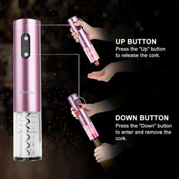 Secura Electric Wine Opener, Automatic Electric Wine Bottle Corkscrew Opener with Foil Cutter, Rechargeable (Rose Gold)