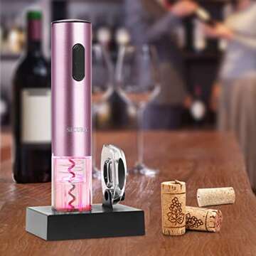 Secura Electric Wine Opener, Automatic Electric Wine Bottle Corkscrew Opener with Foil Cutter, Rechargeable (Rose Gold)