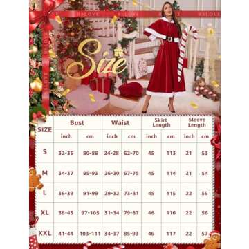RSLOVE Christmas Dresses for Women - Mrs Claus Santa Costume with Removable Hooded Cape and Belt Holiday Party Outfit Red Large