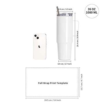 PYD Life 4 Pack Sublimation Tumblers with Handle - Customizable 36 OZ Insulated Travel Cups