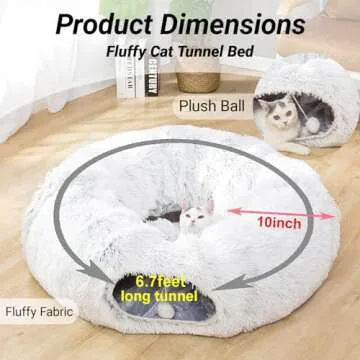 LUCKITTY Warm Fluffy Plush Cat Dog Tunnel Bed with Washable Cushion-Big Tube Playground Toys 3 FT Diameter Longer Crinkle Collapsible 3 Way, for Indoor Cat Kitty Kitten Puppy Rabbit Ferret White